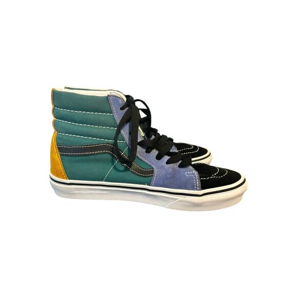 Vans SK8-Hi Womens 7 Suede Blue Green Black Yellow White pre owned - Picture 3 of 13